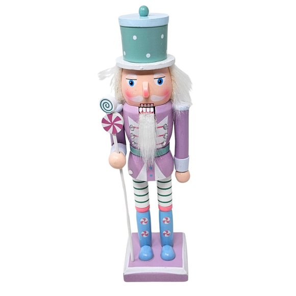 Lilac Candy Nutcracker Pastel Peppermint 10", Wood Pastel Candy Nutcracker - Picture 2 of 4